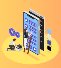 UI and UX designers isometric background with two young woman developing user interface of mobile phone application vector illustration