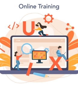 UX UI designer online service or platform. App interface improvement for user. Modern technology concept. Online training. Flat vector illustration